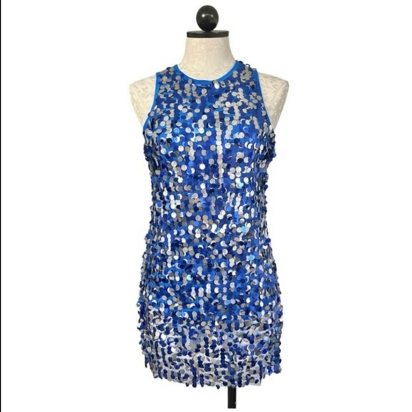 Revolution Dance Costume Blue & Silver Sequins  Sleeveless Tunic Size Med Adult - Picture 11 of 11